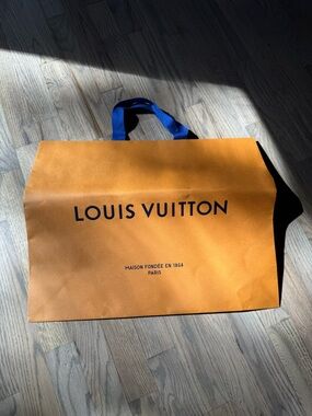 Louis Vuitton Orange Shopping Tote with Blue Handles